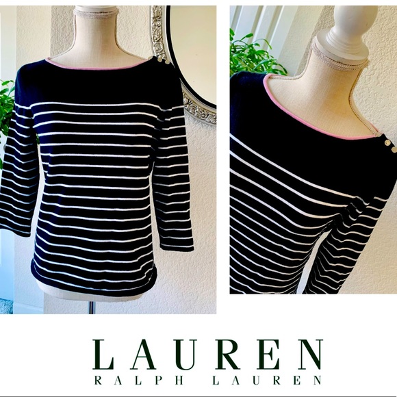 Ralph Lauren Sweaters - 🌸Ralph Lauren striped sweater w/ pink collar
